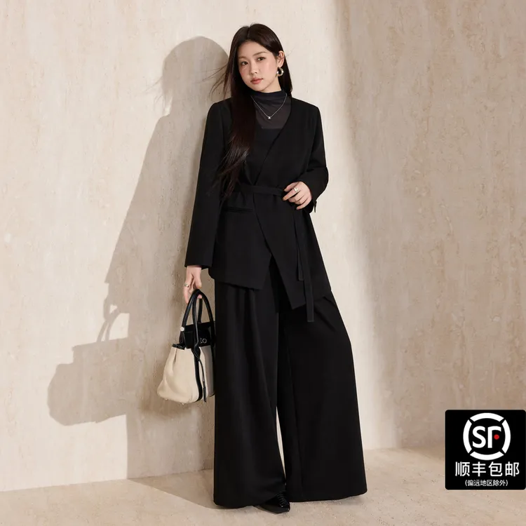 蓝语大码女装简约通勤简约轻职风法式时尚套装通勤黑色女士气质