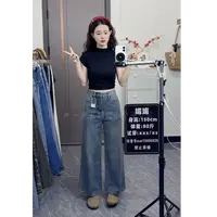 2025早秋季新款高腰显瘦直筒阔腿裤小个子复古蓝百搭直筒牛仔裤