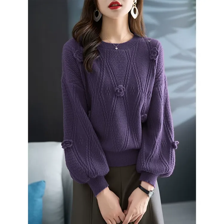 高级感超好看新年毛衣打底衫女2025新款秋冬灯笼袖宽松百搭时尚