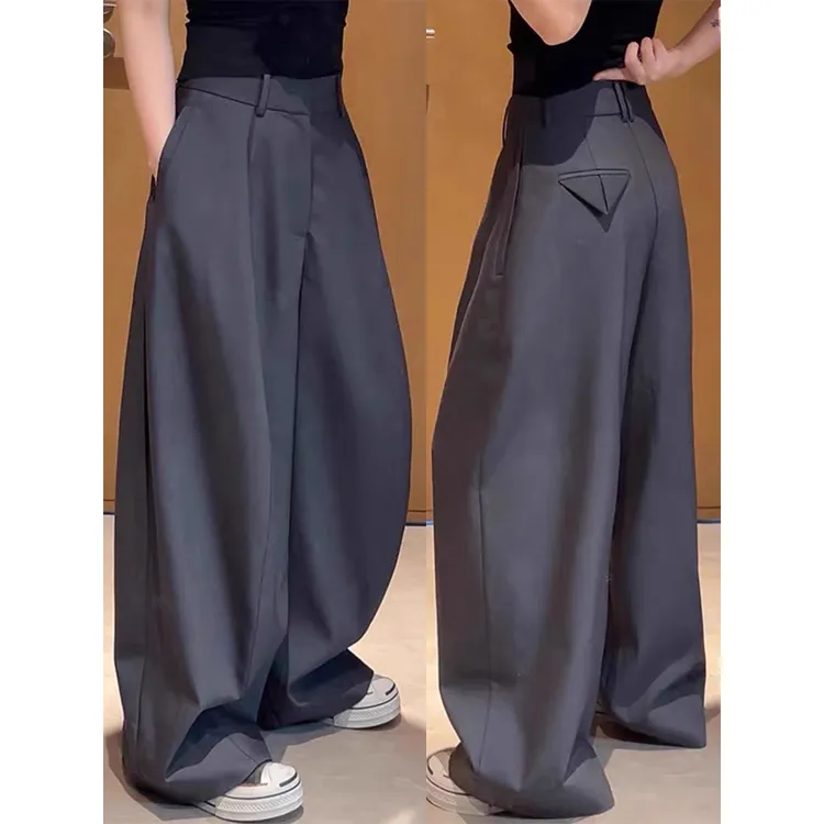 大码垂感休闲裤女秋新款小个子梨形身材高腰宽松胖mm显瘦西装裤子