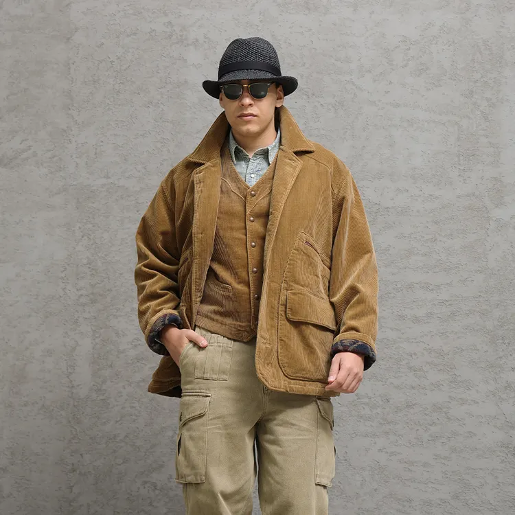 西里布C126美式复古灯芯绒猎装夹克毛呢内胆重磅冬季灯芯绒外套