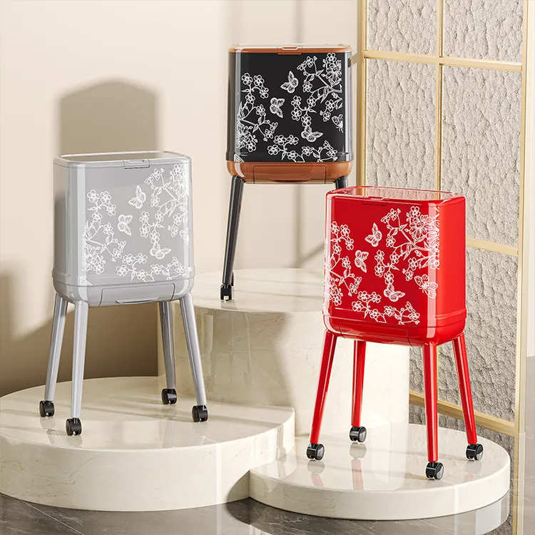 星优轻奢带脚垃圾桶家用厨房高脚可移动垃圾桶大容量带盖免弯腰