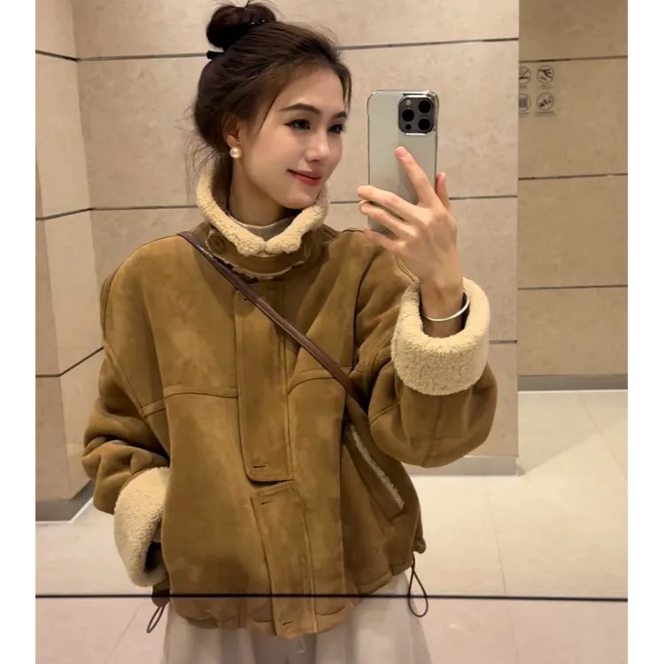 升级版加厚超好看毛毛一体加绒加厚短外套女2025秋冬时尚洋气上衣