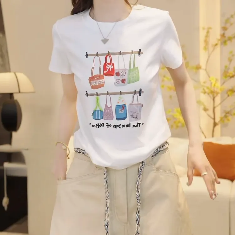 设计师字母时尚百搭短袖T恤女2025夏季新款韩版休闲圆领通勤上衣