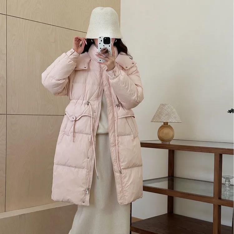 90白鸭绒冬季新款好看羽绒服女长款韩版宽松加厚连帽收腰显瘦外套