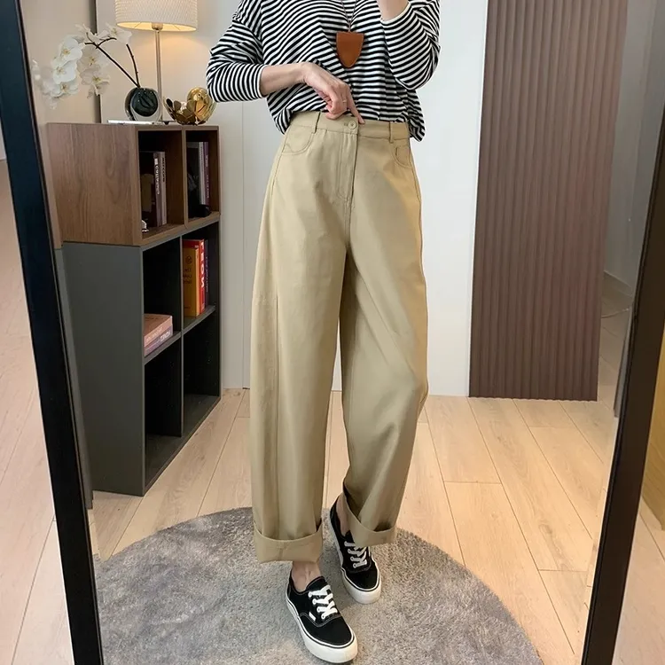 立裁茧型高腰阔腿弯刀裤女2025年春夏新款梨型身材休闲百搭气球裤