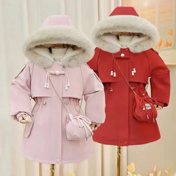（流星雨）女童2025新款儿童加绒加厚皮衣冬装大童中式派克服