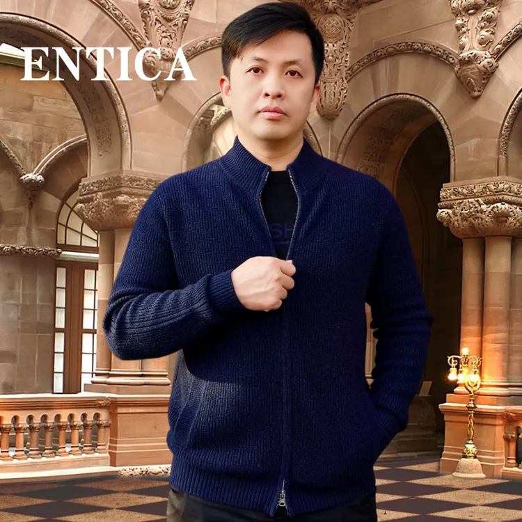 ENTICA/安迪卡【100%山羊绒】秋冬商务休闲老钱风男立领纯羊绒开衫