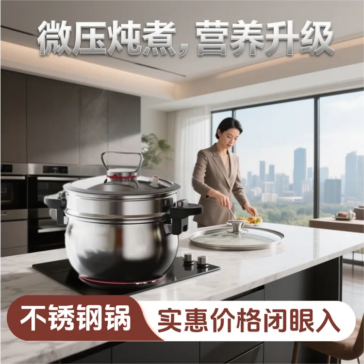 【德国品质】迈巴赫同款不锈钢汤锅多功能微压炖煮锅26CM7升大容量