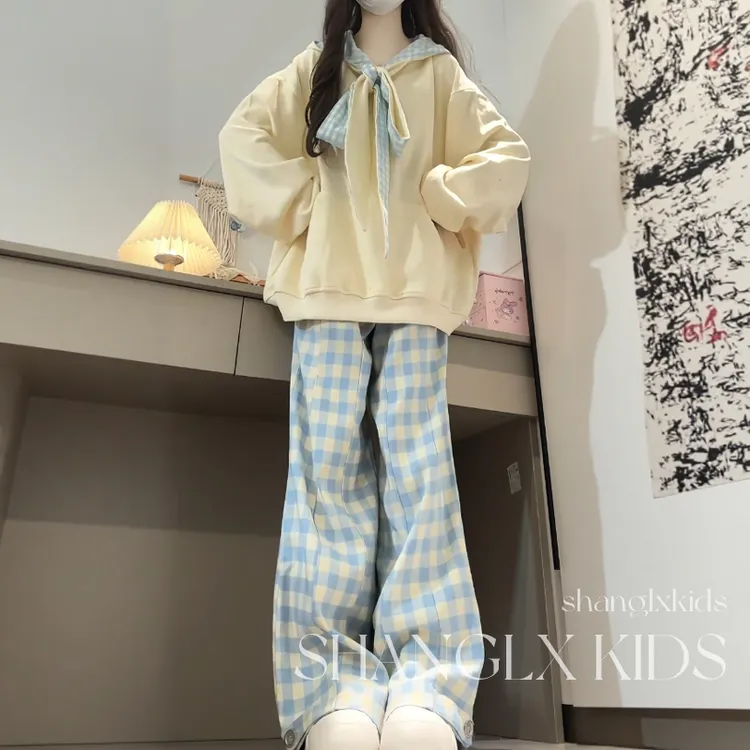 秋装搭配一整套高级感女童卫衣格子裤儿童早秋穿搭套装2025新款潮