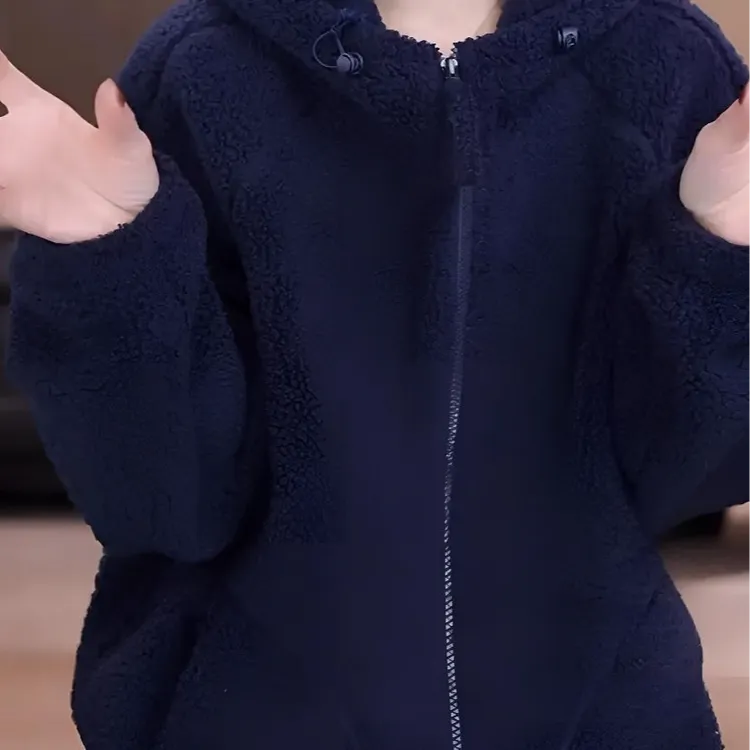 纯色双面摇粒绒复合奥利绒加厚连帽外套卫衣女秋冬休闲保暖时尚