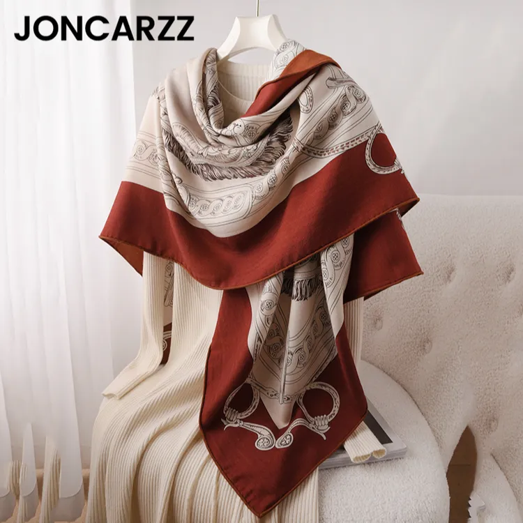 JONCARZZ羊毛围巾女士高级感洋气桑蚕丝红色真丝大方巾披肩外搭