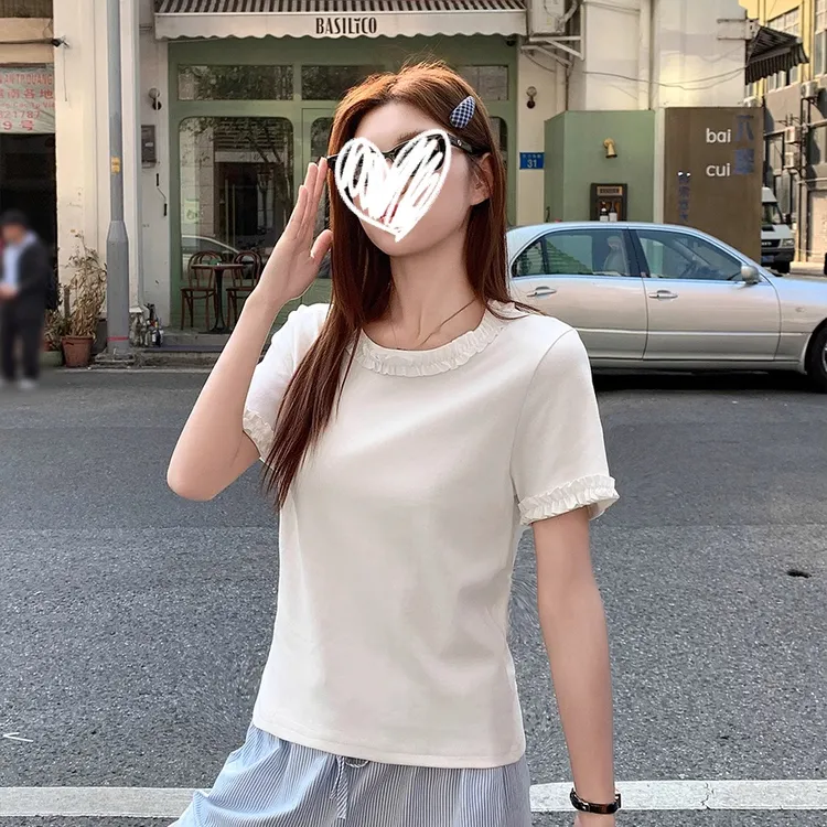 2025新款甜美风字母印花飘带上衣T恤