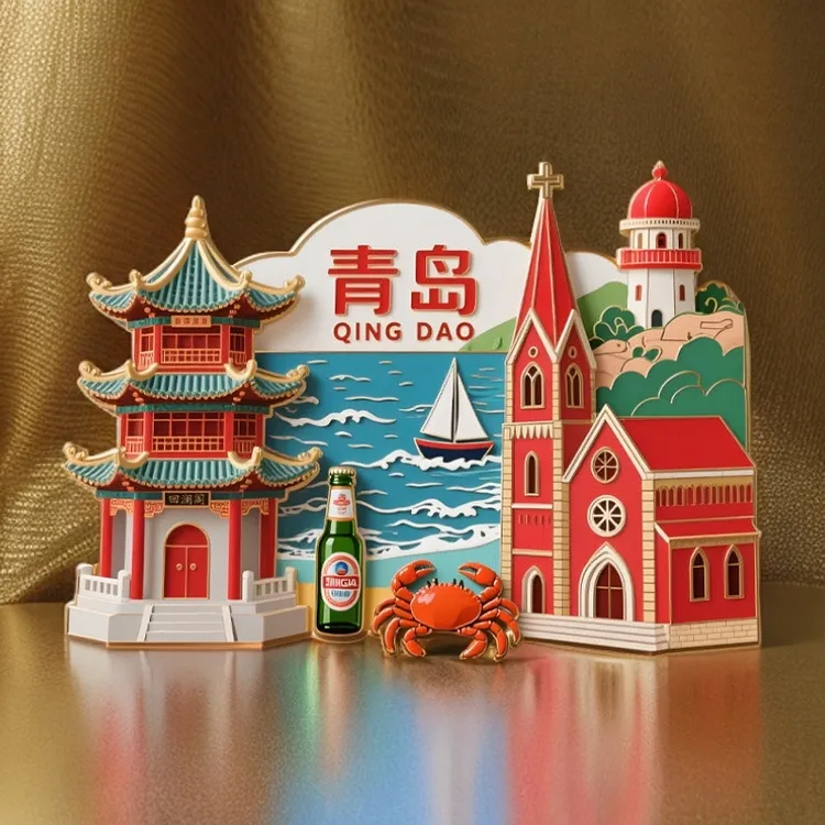 ［山东系列］浮雕冰箱贴磁吸回澜阁啤酒旅游景点纪念品文创冰箱贴
