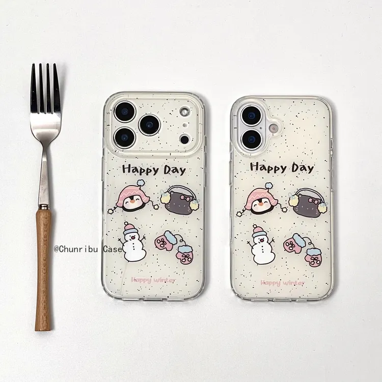 韩系ins秋冬雪人企鹅kitty适用苹果17/16promax手机壳15/14/13