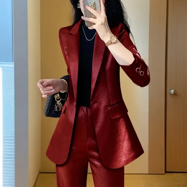 西装外套女2025新款红色暗纹西服正装气质名媛高级感通勤职业洋气