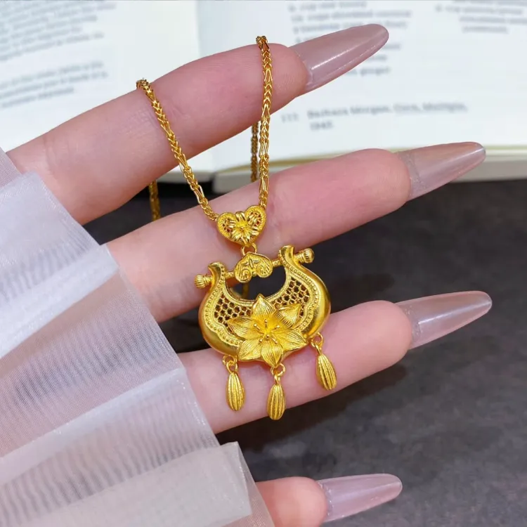 铜合金项链 大福同款百合如意锁包吊坠新中式国风项链时尚百搭