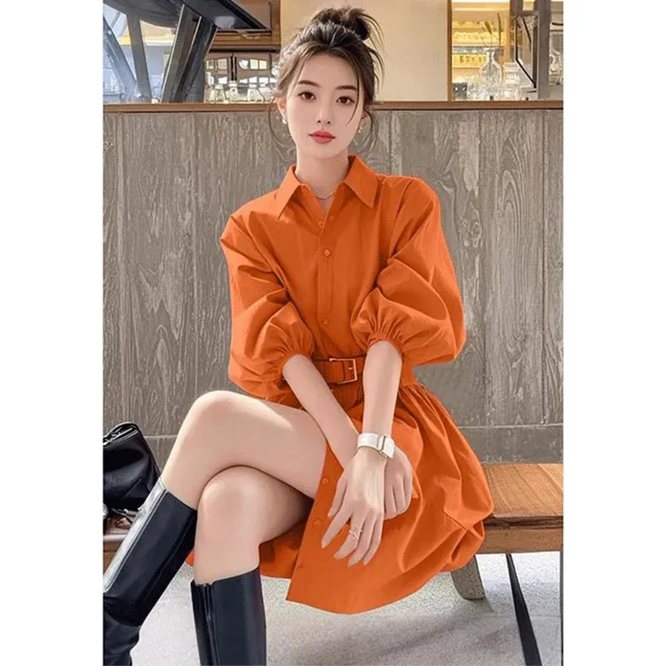 2025春夏季新款韩版设计感洋气纯色连衣裙女时尚优雅小众洋气裙子