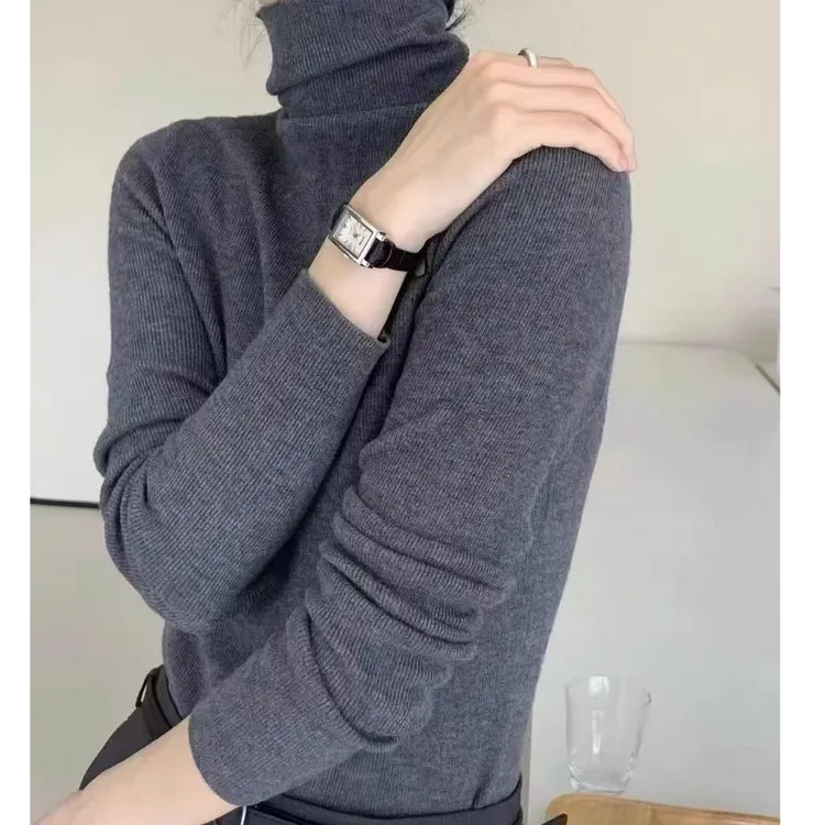 【梦婷家】秋冬季堆堆领内搭针织打底衫女搭配高领长袖上衣-25135