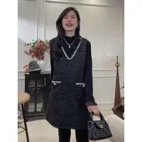 【星河小香】新款冬季星空手缝贝珠时尚千金马甲连衣裙