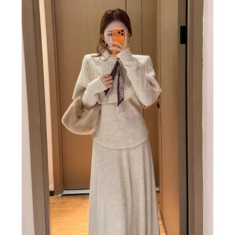 MISU/糜素巨好看的早秋一整套秋冬毛衣针织裙子套装韩系穿搭长裙