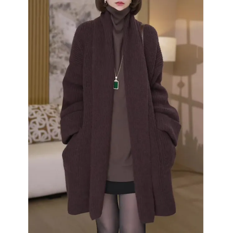 高级感时尚韩版加厚针织外套女2025秋冬新款休闲百搭宽松显瘦外套