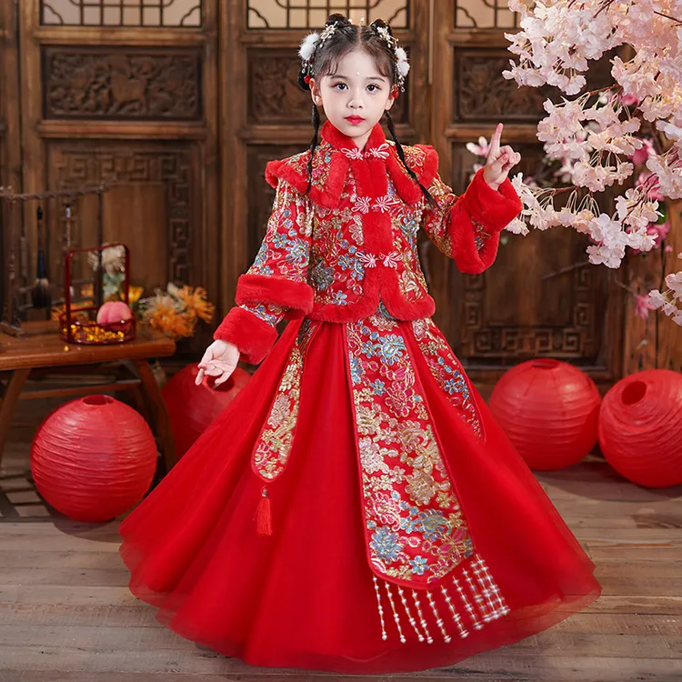 过年服女童冬裙套装连衣裙秋冬款2025新款拜年服裙子儿童冬装汉服