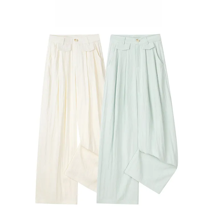 驭瑛休闲气质阔腿浅绿色韩版长裤夏季高腰宽松显瘦拖地裤女