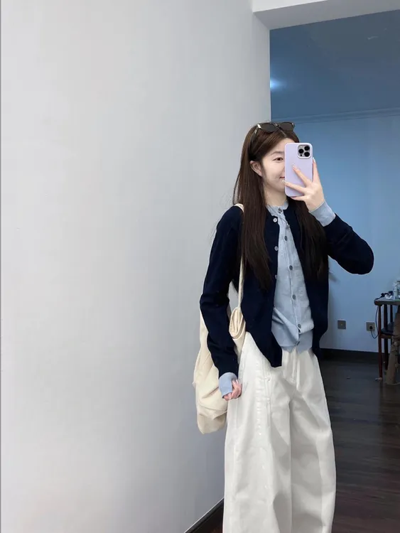 2025秋季新款韩系穿搭设计感假两件针织开衫搭配休闲裤显瘦两件套