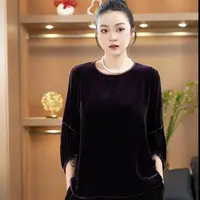新款时尚洋气圆领七分袖丝绒外穿小衫女百搭减龄显瘦网红爆款