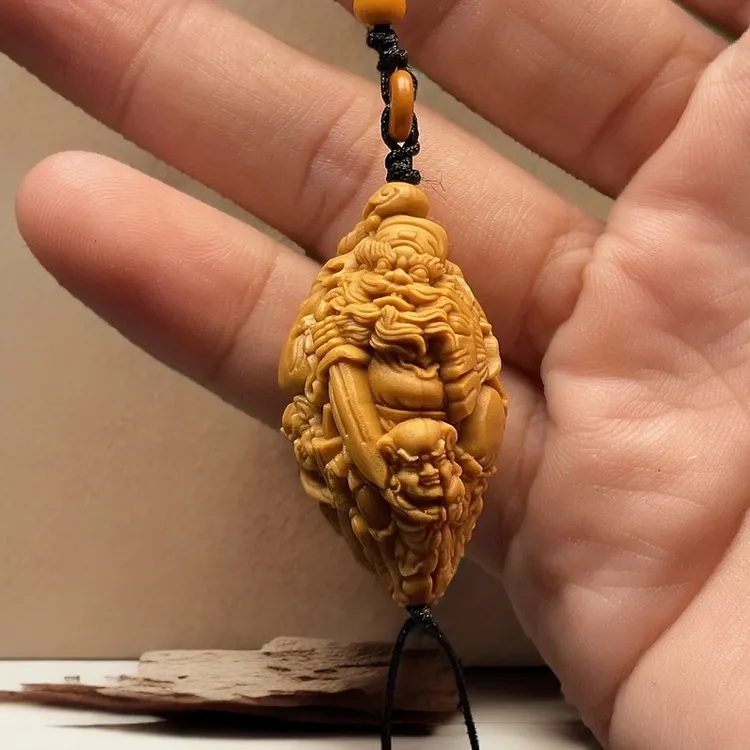 橄榄核单籽钟馗五鬼运财核雕吊坠手机钥匙吊坠