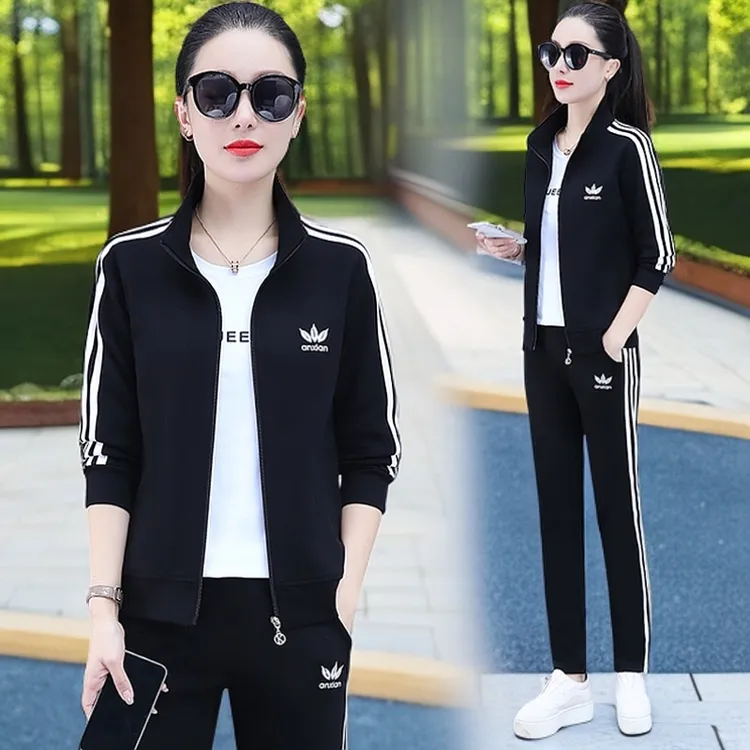 春季女套装25年新款休闲女装大码高棉质瘦跑步服时尚洋气运动套装