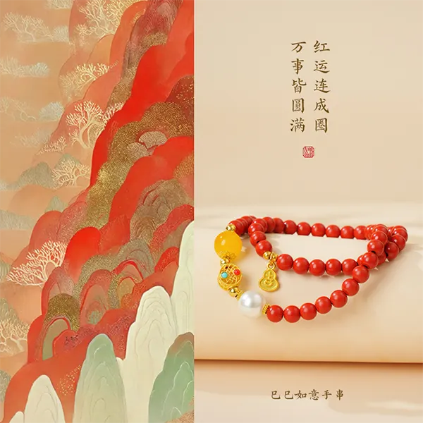 含辰砂工艺品峨眉山 6mm 朱砂双圈中式【福禄】手串手链
