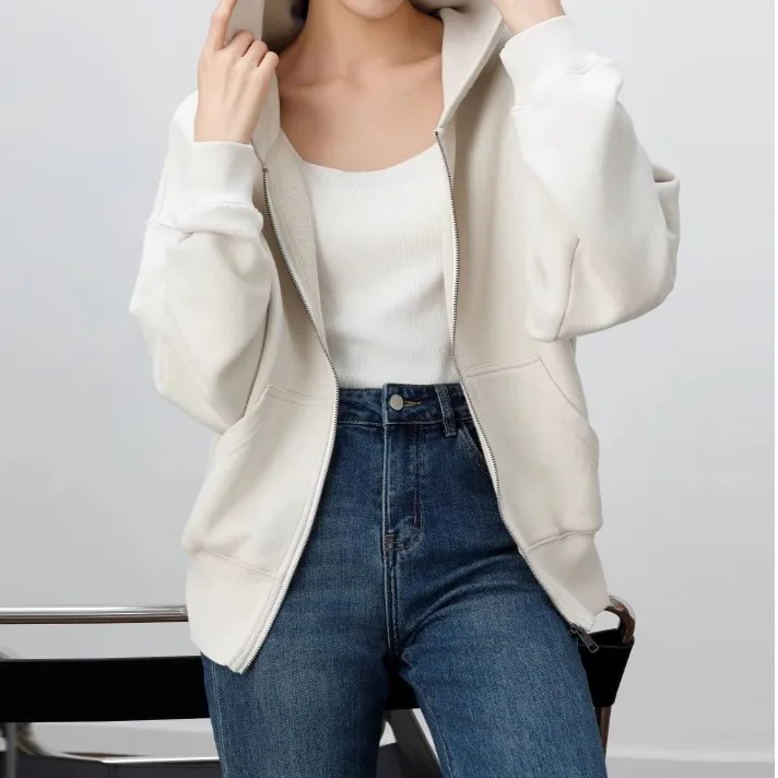2025春季新款双向拉链开衫连帽卫衣 柔软宽松休闲运动拉链外套女