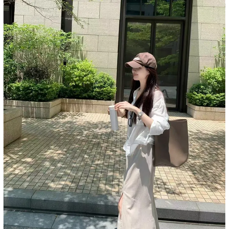 2025早春新款老钱风薄款长袖防晒衬衣慵懒风上衣外套百搭半身裙