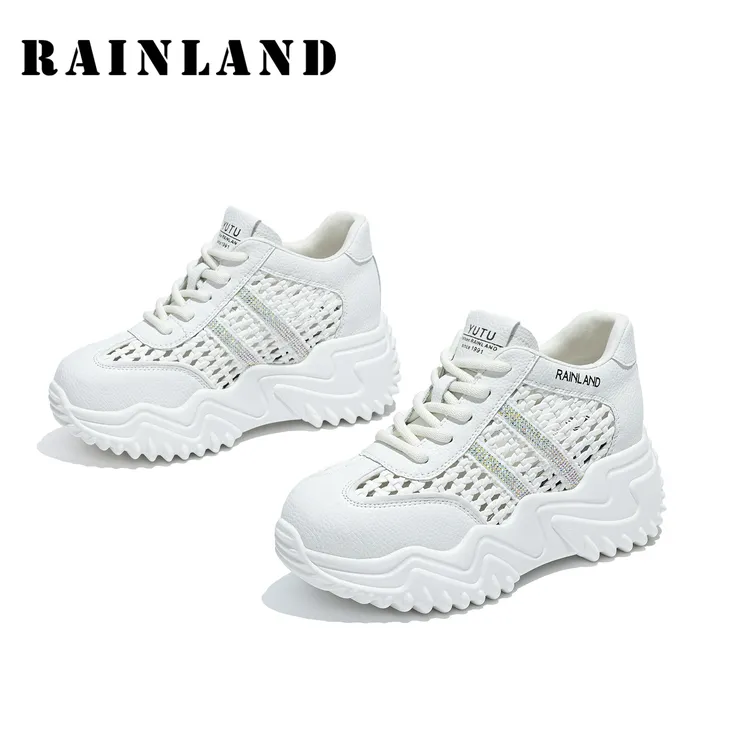 雨土透气镂空运动休闲鞋女2025新款夏季厚底增高百搭老爹鞋显脚小