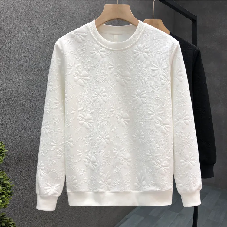 DeweLvum新款舒适时尚提花运动衫男潮牌圆领休闲长袖衬衫上衣男装