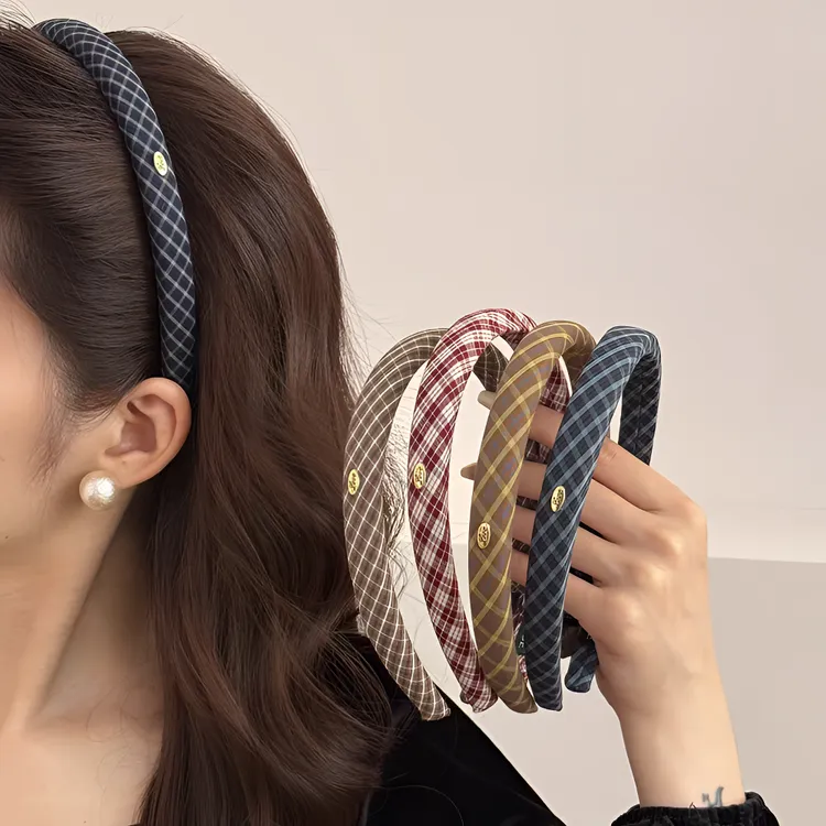 格纹网红纯色格子窄版发卡甜美海绵窄边发箍秋冬头箍发饰头饰新款