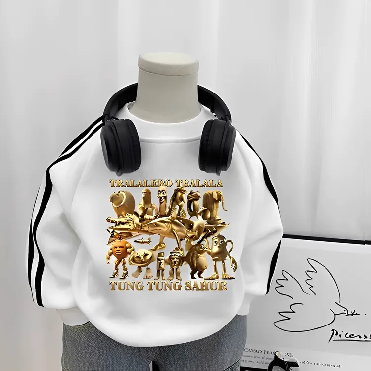 外国山海经秋冬纯棉长袖2025潮款潮酷痞帅童装儿童服装三条杠T桖