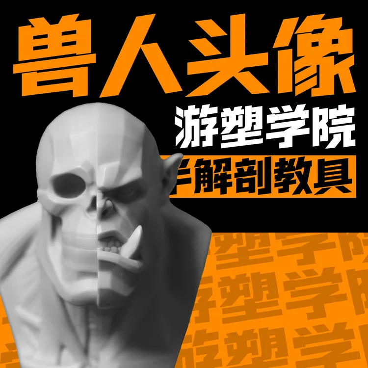 游塑学院兽人肌肉骨骼解剖人头艺术雕刻3D模型树脂美术教具 