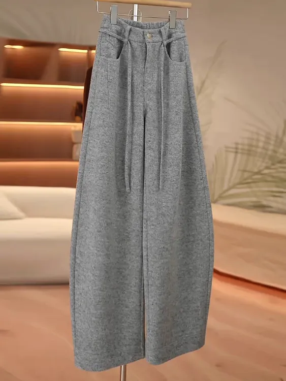 绵羊毛加厚保暖休闲裤女2025年冬季新款高腰宽松阔腿裤百搭弯刀裤