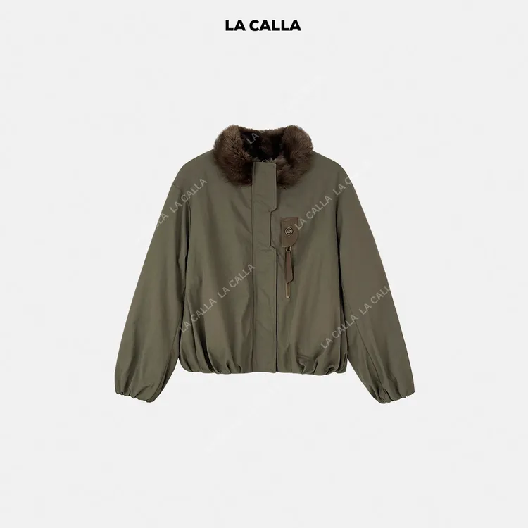 LA CALLA兔毛皮貂领双面两穿短款皮草外套WD25W22