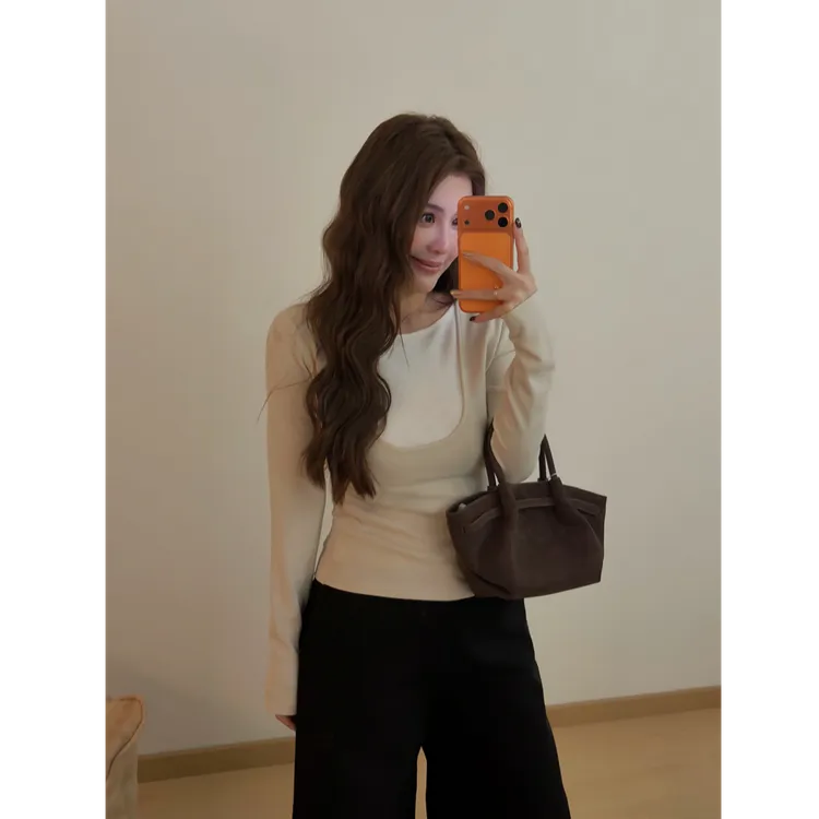 YPP！【韩系滤镜】新款气质简约撞色拼接假两件上衣T恤