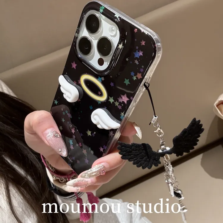 满屏星星立体天使翅膀适用苹果16手机壳15promax小众14少女13新款
