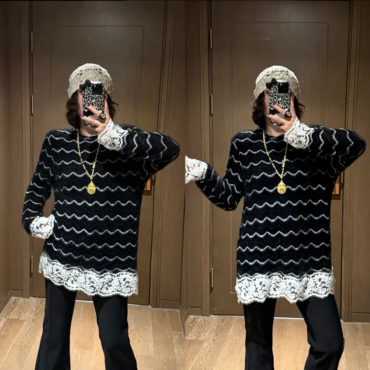 YDFSTUDIO小众【优雅闲韵】欧货高品重工蕾丝拼接设计时尚百搭上衣