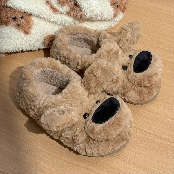 红豆卡通大鼻狗棉拖鞋男女情侣冬季居家外穿防滑保暖包跟毛拖鞋女