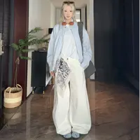 潮流欧若风蓝白条纹翻领廓形夹克高级感直筒阔腿垂感弯刀裤两件套