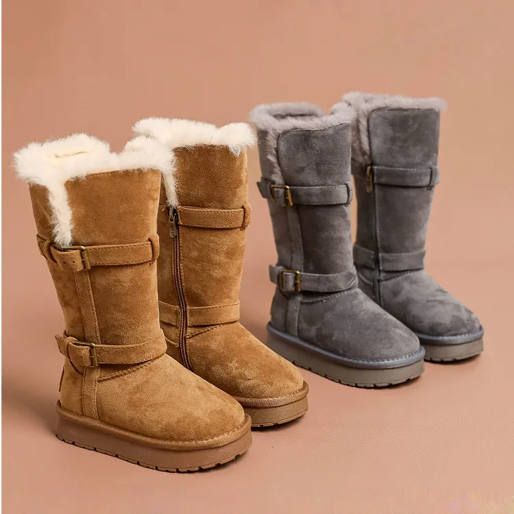 ABC女童雪地靴加绒儿童长筒靴冬季新款女孩大棉鞋高筒靴子雪地鞋