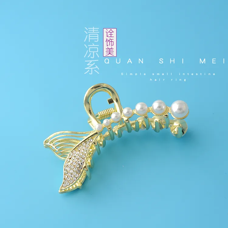 简约时尚水钻发夹抓夹鲨鱼夹大抓夹气质金属发夹自由抓夹发饰法式