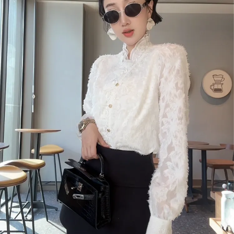 XIAOBAI显瘦复古通勤风长袖网红气质百搭衬衫